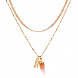 European and american new product pink imitation natural stone bullet pendant necklace personality creative letter r flat wide necklace accessories