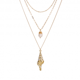 European and american hot-selling versatile multi-layer necklaces, personalized metal conch natural pearl pendants, source factory direct sales