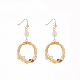 Foreign trade hot sale fashion simple retro trend earrings pure hand-circled pearl natural stone earrings jewelry women