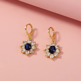 European and american ins new product hot-selling jewelry fashion wild retro royal blue zircon sun flower ear hoop earrings