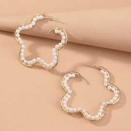European and american cross-border direct sales new jewelry elegant flower shape earrings temperament hand-woven pearl exaggerated earrings