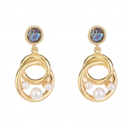 Original design irregular retro simple abalone earrings round pearl earrings