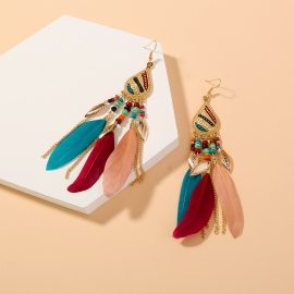 European and american retro palace ethnic style wild bohemian earrings simple feather long tassel earrings