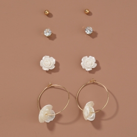 Japanese and korean ins new simple and versatile jewelry art girl rose series combination earrings earrings set