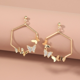 Factory direct sales design foreign trade temperament earrings geometric shape multiple butterfly diamond net red hot selling popular earrings