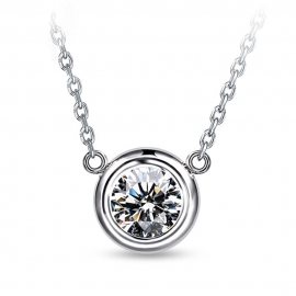 Simple single diamond round zircon pendant delicate clavicle chain copper with gold electroplated finished necklace and zircon pendant