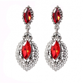 European and american style silver with diamond red crystal drop earrings earrings female models non-allergic alloy jewelry