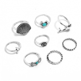 European and american cross-border new joint ring hot sale retro exaggerated geometric snake shape combination 8-piece ring set