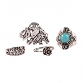 European and american fashion jewelry four sets of ring set ladies earth blue retro elephant combination ring