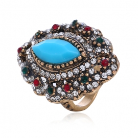 European and american exaggerated luxury diamond-studded crystal live couple ring adjustable retro hollow pattern ring jewelry