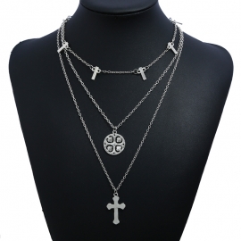 Fashionable madonna cross pendant necklace multilayer coin necklace