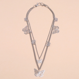 European and american simple personality control street style hip hop necklace fashion trend double hollow butterfly pendant necklace