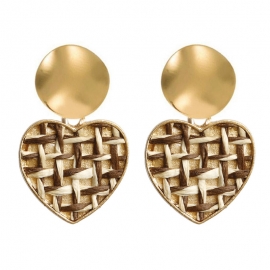 European and american cross-border exclusively for amazons new creative retro simple sequined straw woven peach heart earrings