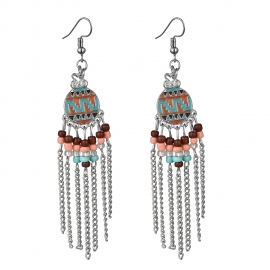 European and american small earrings, round oil dripping long tassel earrings wholesale, bohemian retro rice bead earrings