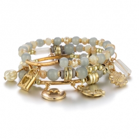 European and american jewelry simple sunflower multi-layer crystal bracelet female bohemian pearl bracelet multi-layer elastic elastic