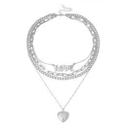 European and american cross-border jewelry stacking creative love chain necklace female retro multi-layer open peach heart sweater chain