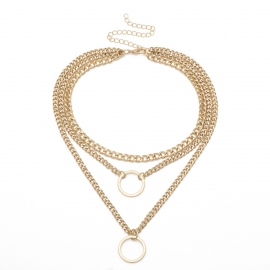 European and american cross-border jewelry retro exaggerated personality geometric item female ring multi-layer tassel chain simple necklace