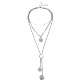 European and american cross-border jewelry, retro fashion coin, geometric item, female personality embossed tassel pendant stacking necklace