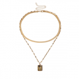 European and american cross-border jewelry geometric retro snake bone chain temperament necklace creative square gem simple double necklace