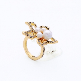 Alloy flower pearl diamond ring women european and american style fashion temperament dress accessories