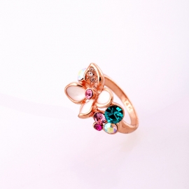 Japan and south korea fashion jewelry wholesale austrian crystal 14k rose gold flower female ring + box