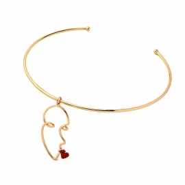 Simple and creative human face crystal diamond pendant necklace female korean fashion open choker necklace