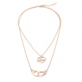 European and american cross-border hot-selling jewelry fashion all-match handcuffs love letter love pendant double necklace