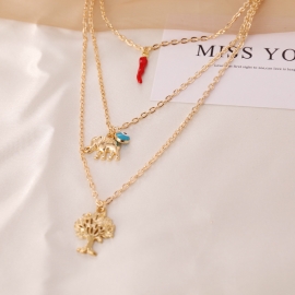 Fashionable cross-border hot-selling jewelry in europe and america elephant pepper eye tree pendant multi-layer necklace