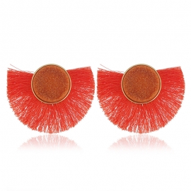 European and american style new personality exaggerated all-match earrings, alloy plating geometric fan-shaped tassel earrings, explosive recommended