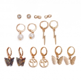 Niche creative multi-element lightning pearl small earring earrings european and american summer new butterfly set earrings women