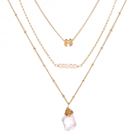 European and american custom multi-layer new necklace mature and elegant natural pearl heterosexual transparent natural stone stacking pendant