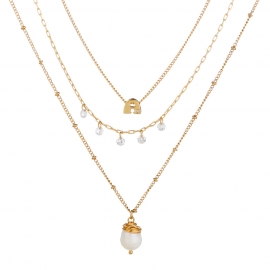 European and american summer fashion hot-selling temperament necklace letter a hand-wound natural rice beads three-layer multi-layer necklace