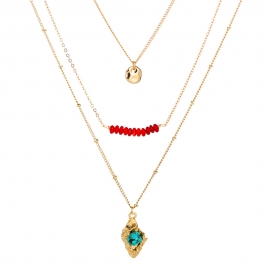 European and american personality simple heterogeneous turquoise pendant multi-layer necklace coral stone natal year lucky necklace