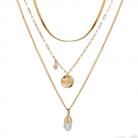 European and american hot new products, trendy fashion accessories, personality street shooting wild card neck copper flat chain multi-layer pendant necklace