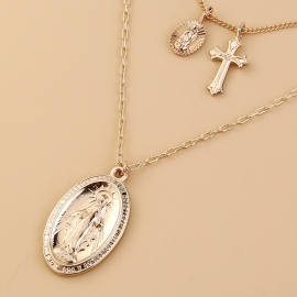 European and american popular fashion exaggerated necklaces street can be split multi-layered wearing sun goddess portrait cross necklace