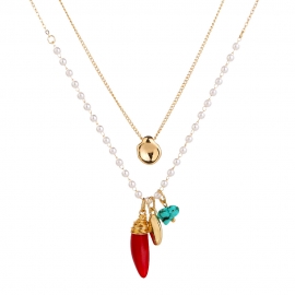European and american fashion all-match necklace, ethnic style double layer simple natural coral stone turquoise pendant necklace