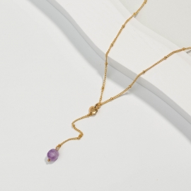 Personality and creativity new necklace female purple natural stone pendant fashion beaded clavicle chain korean accessories