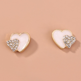 European and american cross-border double love pop earrings heart-shaped peach heart diamond-studded small fresh and sweet wild earrings earrings