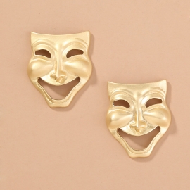 European and american foreign trade popular retro abstract clown smiley mask earrings personality design exaggerated metal hollow earrings