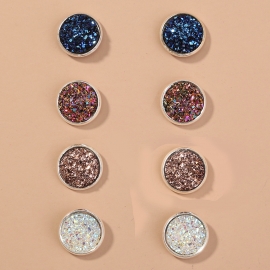Japanese and korean ins resin simple wild earrings niche light luxury round colorful crystal cluster 4-piece earrings