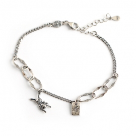 Retro distressed cartoon rabbit s925 sterling silver english alphabet card asymmetric bracelet bracelet female