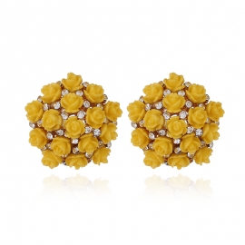 High-end porcelain flower inlaid diamond earrings foreign trade women european and american personality creative earrings accessories