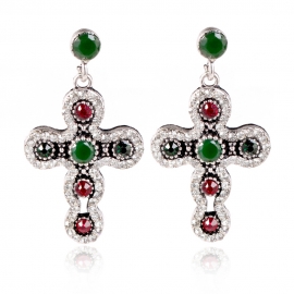 New earrings, european and american fashion cross pendant earrings, personalized crystal earrings