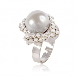 Opening adjustable flower bud alloy ring delicate ladies pearl ring