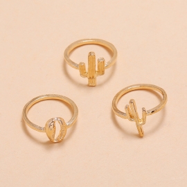 Fashion new 3 piece set ring personality simple alloy shell cactus set ring