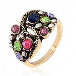 Retro style color-preserving gold anti-fading colored diamond womens ring is not allergic and not deformed alloy jewelry