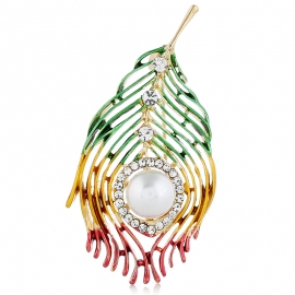 Fashionable korean version of dripping oil corsage, pearl feather brooch, wild personality, ladies scarf buckle