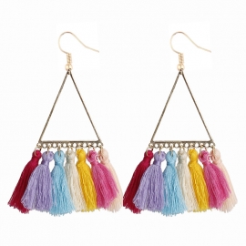 European and american fashion ladies bohemian ethnic fan-shaped earrings wool retro tassel pendant earrings jewelry_x000d_