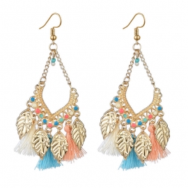 Creative fan earrings tassel leaf long earrings female european and american temperament ethnic style long bohemian jewelry