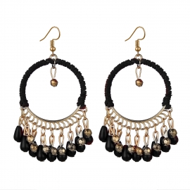 European and american ethnic style hand-woven earrings bohemian retro round water drop tassel earrings